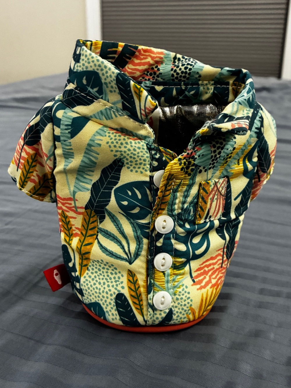 Puffin Tropical Leaf Print Bottle Cozy - Yellow & Teal